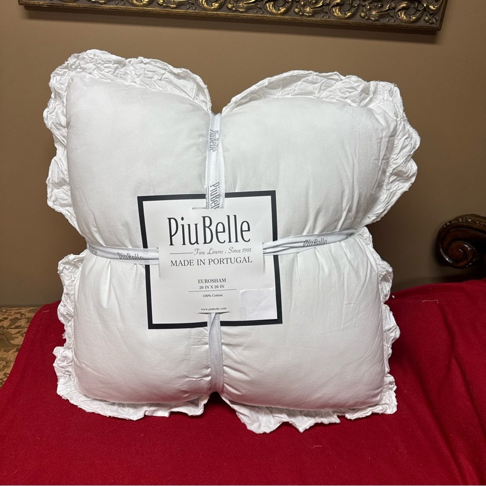 PiuBelle 2 Pck Cotton Euro Sham Filling Polyester White Row Edge Ruffle Portugal